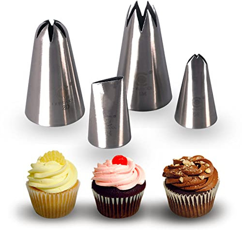 Cangool Spritztüllen für torten, 2 große und 2 kleine, nahtlose Spritztüllen aus Edelstahl, backzubehör für torten
