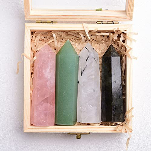 ZHDECOR Heilkristalle und Edelsteine 4PCS Heilkristallstab Einpunkt-Kristallturm-Set zur Angstlinderung, Wasserflasche, Heimdekoration,C
