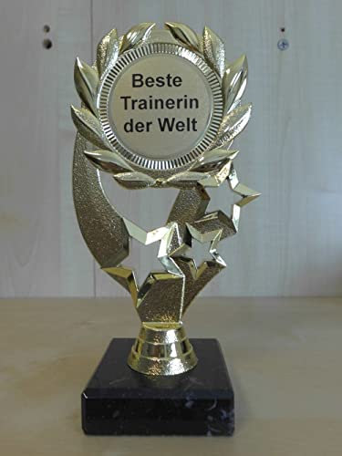 Fanshop Lünen Pokal Geschenk Beste Trainerin der Welt Geburtstag - Gr. 19,5 cm, (Gold) - Trophäe - Pokale - mit Gravur - (A322)