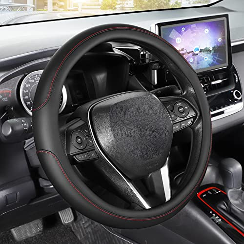 SEG Direct Auto Lenkradbezug Lenkradhülle Lenkrad Abdeckung aus Mikrofaser Leder, Standard Größe 37-39cm, Anti-Rutsch, Auto-Lenkradschutz, Schwarz