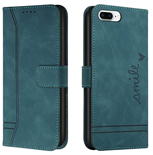 Lihondar Kompatibel mit iPhone 8 Plus/iPhone 7 Plus Hülle, Handyhülle iPhone 8 Plus/7 Plus (5,5 Zoll), Leder Klappbar Schutzhülle Tasche Wallet mit Brieftasche Cover Flip Case Klapphülle (Grün)