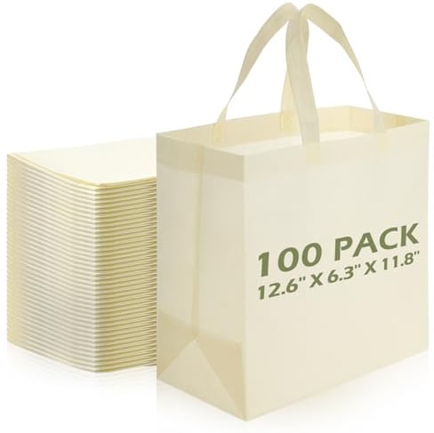 Reginary 100 PCS Non Woven Tote Bags Bulk,Beige