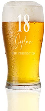 ukgiftstoreonline Engraved Personalised 18th Birthday Signature Pint Beer Glass Gift Boxed
