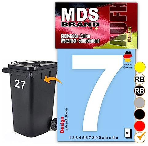 MDS Brand Design 15cm Zahlen Aufkleber Selbstklebende Klebezahlen für Briefkasten, Mülltonne & Hausnummeren Aufkleber für Außen & Innen, D-15 (7, Weiß)