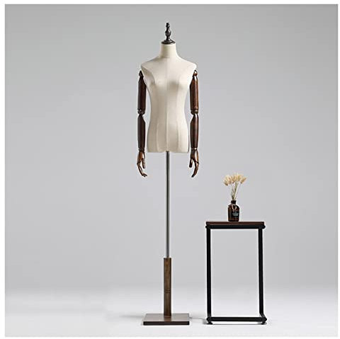 pujindu Weibliche Schaufensterpuppe Torso Körperkleid Form mit Holzarmen und Kopf für Kleidung Kleid Schmuckständer 2 Größen (Farbe: Braun)
