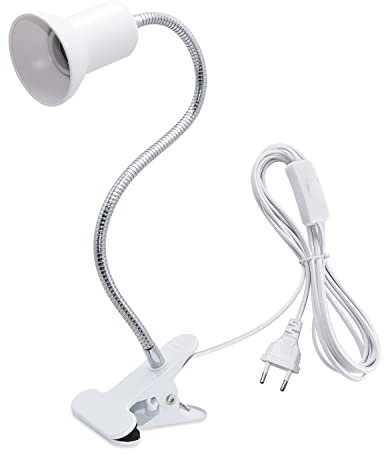 LAKONEI Portalampada E27 con Pinza da Letto Lampada a Morsetto con Collo di Cigno Flessibile 40cm Luce del Letto Luce Lettura Notturna Lampada Clip per Lampada da Tavolo a LED (Switch-Bianco*1)