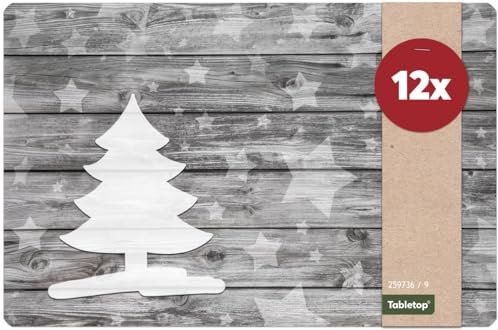 Weihnachts Tischsets 12er als abwaschbare Weihnachten Tischdeko - Platzsets Weihnachtsdeko Baum als Winter Tischuntersetzer - Platzdeckchen als Tischunterlage für Esstisch Wohnzimmer Tisch