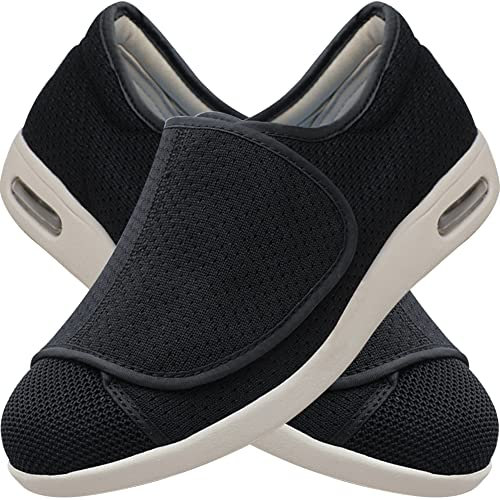 Scarpe per Diabetici a Vestibilità Ampia, Pianta Larga per Artrite, Edema, Piedi Gonfi - Uomo in Pelle, Chiusura Regolabile, Ortopedica Made in Italy, Nero, 48 EU