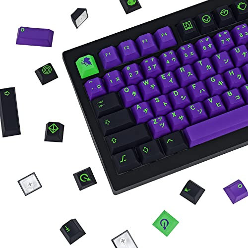 JOLINTAL 129-Tastenkappen Set – PBT-Material, Lila and Grünes Gaming Keycap, Cherry-Profil, Japanische Design für Cherry MX-Tastaturen