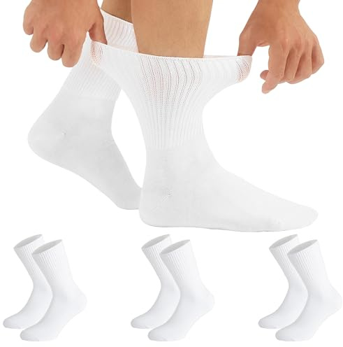 CALZITALY, PACK 3/6 PARES Calcetines Sin Elástico, Calcetines para Diabéticos, Calcetines Unisex de Algodón | Negro, Blanco, Natural | (3 PARES - Blanco, 43-46)