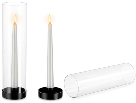 NUPTIO Glaszylinder Kerzen Kerzenhalter Schwarz: 30cm Satz von 2 Klarglas Metall Kerzenständer Stabkerzen Stabkerzenhalter Groß Bodenlosen Zylinder Schatten Hochzeit Party Tisch Tafelaufsatz Dekor