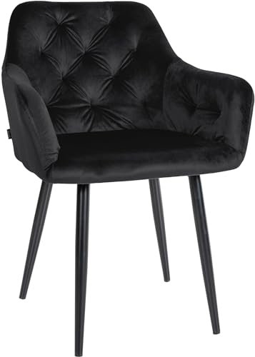 CLP Esszimmerstuhl Stanley I Samt I Gesteppter Polsterstuhl I Küchenstuhl Mit Bodenschonern, Farbe:schwarz