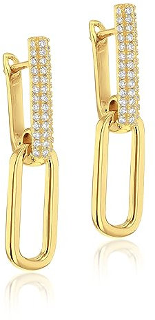 Amazon Essentials Gold Gilded Sterling Silver Pave Link Earrings (previously Amazon Collection)