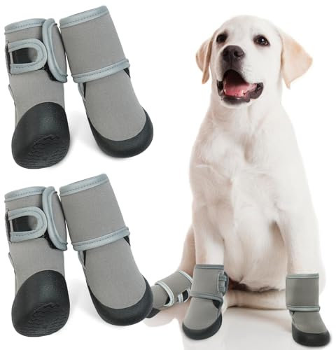 4 Stück Hundeschuhe Wasserdichte, Pfotenschutz Hundestiefel Rutschfeste Sohle Hundeschnee Stiefel Winter mit Reflektierendem Klettverschluss für Hund Sport im Freien Winter & Sommer(Grau, L)