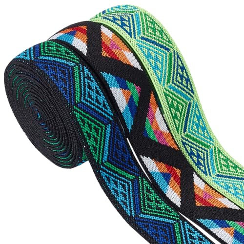 BENECREAT 3 Yard Elastisches Vintage-Jacquardband, 63mm Breite Bunt Gestreifte Jacquard-Gummibänder Für DIY-Kleidung, Vorhangverzierung, Dekoration