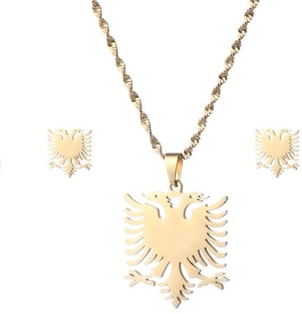 VALKEM Accessoires für Damen und Herren Albanien Adler Halsketten Ohrringe Sets Schmuck ethnische Frauen Mädchen Hochzeit Jubiläum, Valentinstag, Weihnachten, Geburtstagsgeschenke
