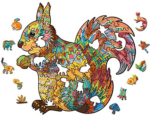 Mrisata Holzpuzzle Erwachsene Kinder 3D-Puzzle Tiere Adler Holzpuzzle Einzigartige Tierform Puzzleteile Puzzle-Sammlung Geschenk (Eichhörnchen)