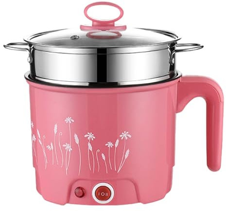 Dualoai Pentola elettrica Pentola per tagliatelle Pentola elettrica Pentola per ramen elettrica per pasta, con Vaporiera Rosa