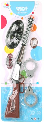 FLYPOP'S - Cowboy Set - Verkleidungszubehör - 187501 - Braun - Kinderspielzeug - Karneval - Kostüm - Karabiner - Handschellen - Sheriff - Western - Bandit - Ab 3 Jahren