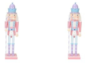 NeaxgeandX 2 set di legno schiaccianoci ornamenti dipinti foto puntelli decorativi schiaccianoci artigianato rosa 25 cm