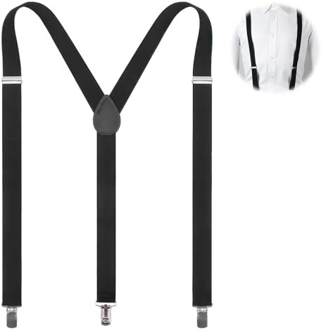Teuena Hosenträger für Herren, Y-Form Hosenträger Stabil mit Starken Clips, Extra Stark Breit 2,5cm mit Sehr Starken 3 Metall Clips, Einstellbar und Elastisch für Männer und Damen (Schwarz)
