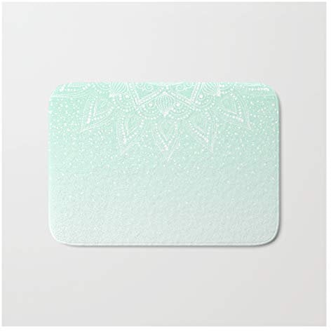 Bodenmatte Elegantes Mandala-Konfetti-Design In Weiß Und Mint, Teppich Rutschfester Fußmatten Resistente Fussmatte Für Schlafzimmer Küche Haushalt 40X60Cm
