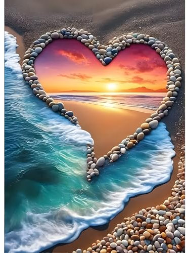 GDYEEH 5D Liebe Herz Diamant Painting Pictures, DIY Strand Diamant Art Painting Kits, Sonnenuntergang Diamond Painting Set for Adults Anfänger, Mosaic Making, Diamond Painting for Home Decor 30x40cm