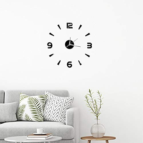 Sunicon 3D Wandaufkleber Uhren, Moderne Wanduhr Spiegel Aufkleber DIY, Acryl Wanduhren Wandtattoos Dekoration, Wanduhr Wohnkultur Bastelt große Uhr für Büro Wohnzimmer Schlafzimmer(Negro)