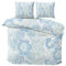 Visaggio Biber Bettwäsche 240x220 cm flauschig Feinbiber Bettbezug Winterbettwäsche 2X Kissenbezug 80x80 cm geblümt Blau Beige Ehebett 3teilig
