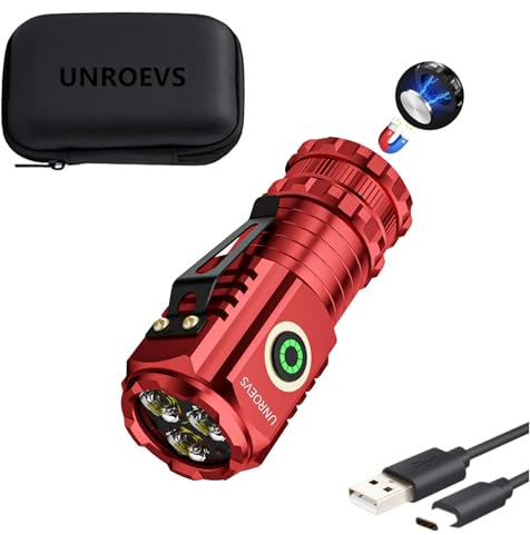 UNROEVS XC01 2550 lumens Mini Flashlight Rechargeable, Super Bright Magnetic Flashlight 5 Modes, Compact Small Pocket Flashlight USB C Charge,EDC Lights for Camping Outdoor Emergencies.