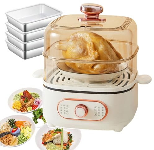 forplubossmmp Vaporera Eléctrica 2 En 1, Olla Caliente Eléctrica con Interruptor Giratorio, 8 Modos De Cocción, Vaporera Desmontable De 2 Niveles, Ollas Arroceras De 10,5 L, Ollas Multiusos