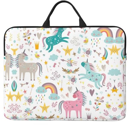 Laptoptasche mit Einhorn-Motiv, 35,6 cm (14 Zoll), Schultertasche, Kuriertasche, Aktentasche mit Tragegriff und Zubehörfach, Rosa, Schwarz , Einheitsgröße