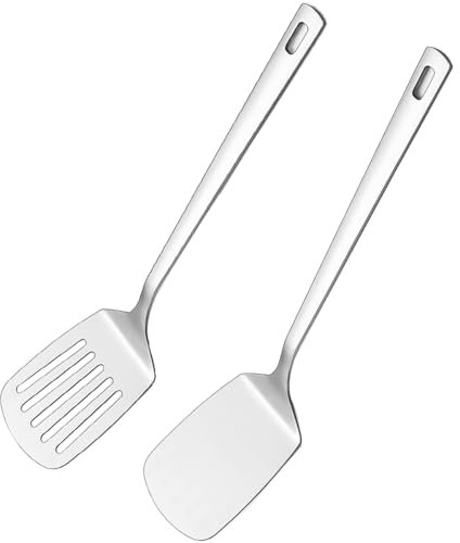 Pfannenwender Edelstahl Set - Silberner Küchenspatel für Antihaft-Kochgeschirr, Spülmaschinenfest, Leicht zu Reinigen
