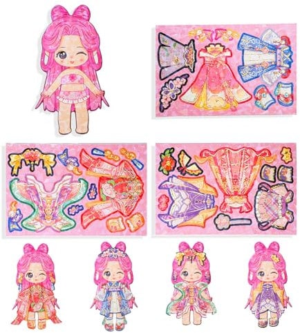 Princess Dress Up Fridge Magnets, Refrigerator Magnets Decoration, Cute Magnets for Whiteboard, Magnets Refrigerator for Kitchens & Classrooms (Pink Hair)