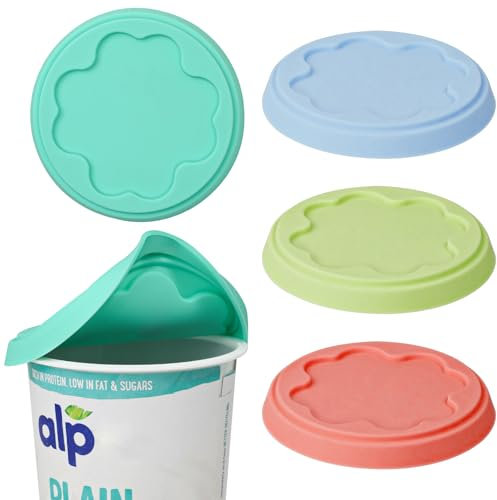 Webake Deckel Joghurtbecher 500g Silikon 4 Stück Joghurt Wiederverwendbare Joghurtdeckel Silikondeckel Frischedeckel Deckel für Joghurtbecher 450g/500g