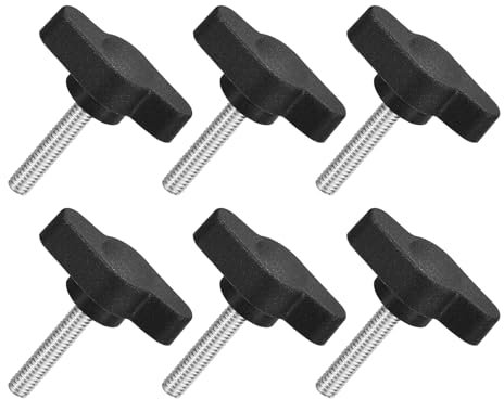 QUARKZMAN M4 x 20mm Tornillos Moleteados, 6pcs Perillas de Ala en T Rosca Macho de Acero Inoxidable 304 Tuerca Pomo de Mango Asas Ajustables Sujeción Manual para Máquina, Negro, 27mm Ancho