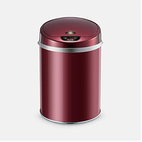 Poubelle À Induction Intelligente Poubelle Automatique En Forme De Tambour Avec Couvercle Poubelle Domestique En Acier Inoxydable Pour Salon Cuisine Salle De Bain Poubelle Pour Intérieur, Rouge, 9 L