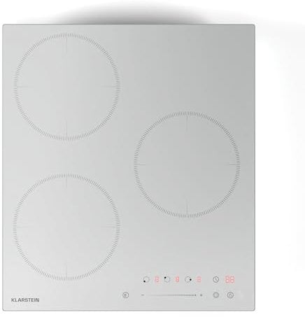 Klarstein Delicatessa Induktionskochfeld - 3-Zonen Einbau-Induktionskochplatte, 6600W mit Boostern, Slider Touch Control, Timer & Kindersicherung, Weiß, Kompaktes 45cm Design