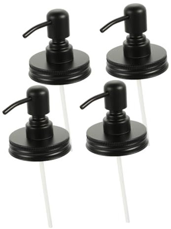 CATIEBYE 4pcs Stainless Steel Wide Mouth Pump Dispenser Lids Jar Hand Soap Lotion Dispenser Caps for Kitchen and Bathroom Use