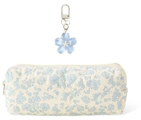 Trousse À Crayons À Fleurs avec Porte-Clés Assorti - Jolie et Portable pour Filles - Papeterie pour Étudiants