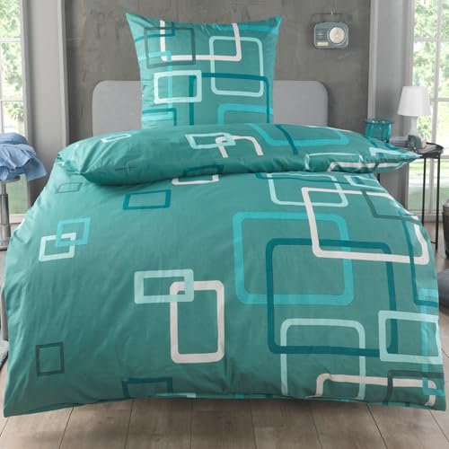 MALIKA Bettwäsche 155x220 Baumwolle Sets, Karo Bettbezug 155 x 220 cm, Kissenbezug 80x80 cm, Renforcé, Oeko-TEX Bettwäsche mit Reißverschluss