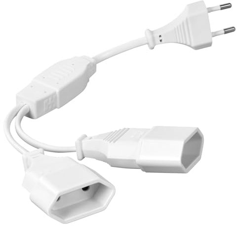 AXFEE Stromkabel Verlängerung, 2-in-1 0.3M Kurzes Euro Verlängerung Netzkabel, Euro Netzkabel, Euro CEE 7/16 Stecker Eurostecker, Verlängerungskabel Typ-C Stecker für TV Computer Monitor (Weiß, 1PC)