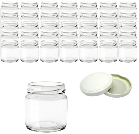 35 Barattoli in Vetro da 106 ml con Tappi Bianchi Inclusi – Ideali per Marmellate, Omogeneizzati, Salse e Conserve Alimentari