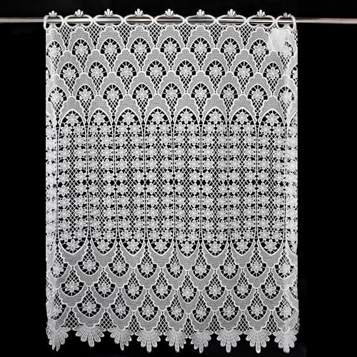 Molaxhome White Lace Window Valances 59inch,Rod Pocket Curtain Sheer Valance, for Home Kitchen Decor Window Treatments 681 W74xL90 cm