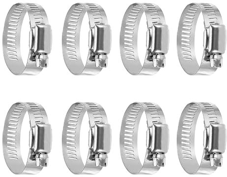 8PCS Hose Clips Assorted, Hose Clamps, Hose Clip, Tube clamp, for Flexible Exhaust Hose Pipe Washing Machine Garden Connections(Silver)
