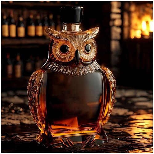 Owl Whiskey Decanter, Animal Glass Decanter, 350ml, Unique Engraved Whiskey Glass, Home Bar Decor for Whiskey Lovers (Owl)