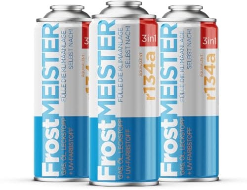 FrostMEISTER 3in1 – Auto-Klimaanlage Nachfüllset, 3X 400 ml – Schnelles & einfaches Kältemittel/Öl/Dichtmittel-System (R134a 1995–2016)