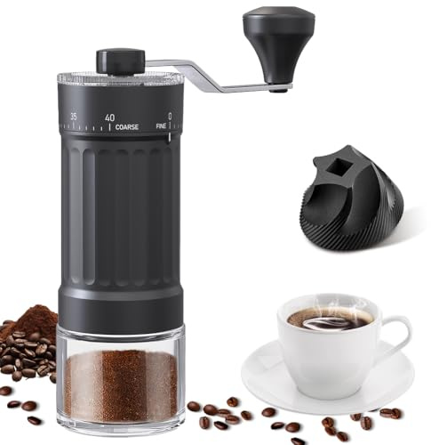 Kaffeemühle Manuell, Mini Manuelle Kaffeemühle mit 40 einstellbaren Stufen, Handkaffeemühle Hochpräzisen, Keramik Kegelmahlwerk für Reise, Camping, Büro, Espresso, Pour Over Und Mehr