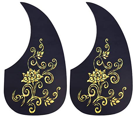 Akustische Gitarre Pickguard Blumen 2pcs Selbstklebend, 40/41 Zoll Akustikgitarren-Pickguard, Anti-Kratzer, Blumenmuster-Design, PVC-Material, Goldblume mit Silberphoenix