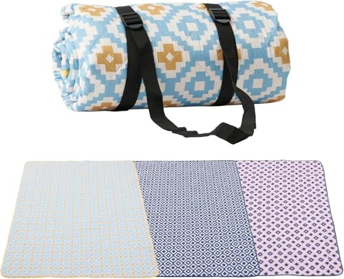 Picnic Blankets, Waterproof Picnic Blanket Portable with Carry Strap, 80×80 Extra Large Picnic Blanket, Foldable Outdoor Camping blanket Checkered Picnic Mat for Camping Park Beach Grass (Sky Blue)